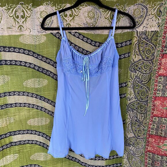RARE Y2K Victoria's Secret Cornflower Blue Silk Milkmaid Slip Dress Size Large - Picture 2 of 16